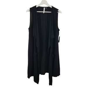 NY Collection Vest Open Front Duster Draped Black